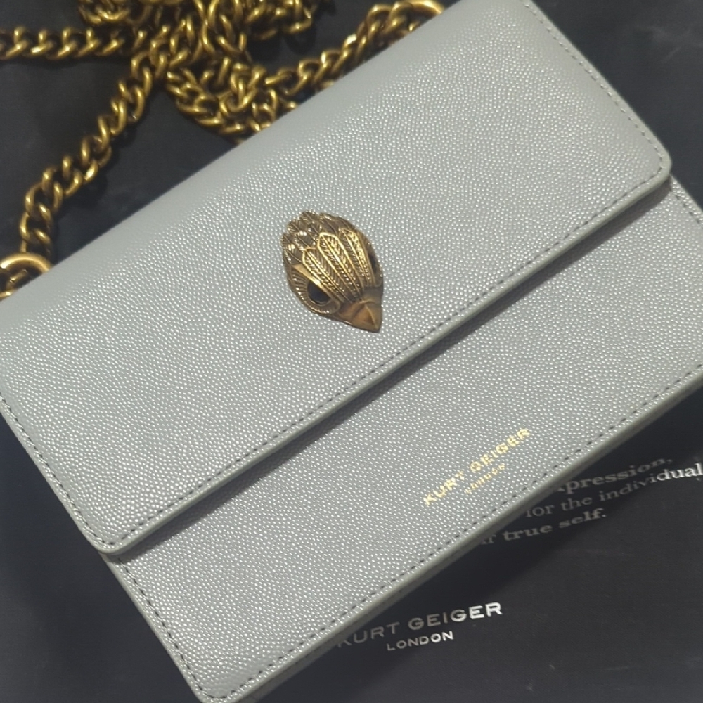 Kurt Geiger Gray Gold Crossbody Bag with Textured Leather